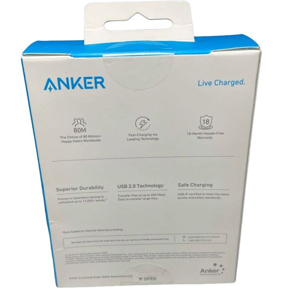Anker 322 USB-A to USB-C Cable 10ft Braided White Fast Charging New Sealed - Picture 2 of 9
